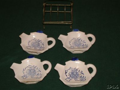   Set of Four Tea Bag Holders & Rack  